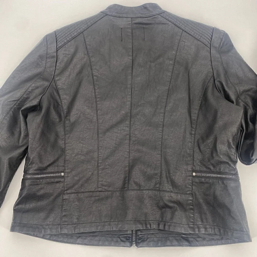 Black Vegan Faux Leather Zip Up Moto Jacket Grunge Little Gem Women's Size Large